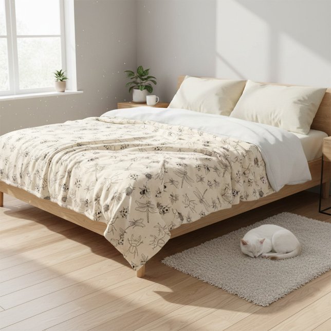 Hand-Drawn Cartoon Insects Pattern Throw Blanket (Creator Uploaded)
