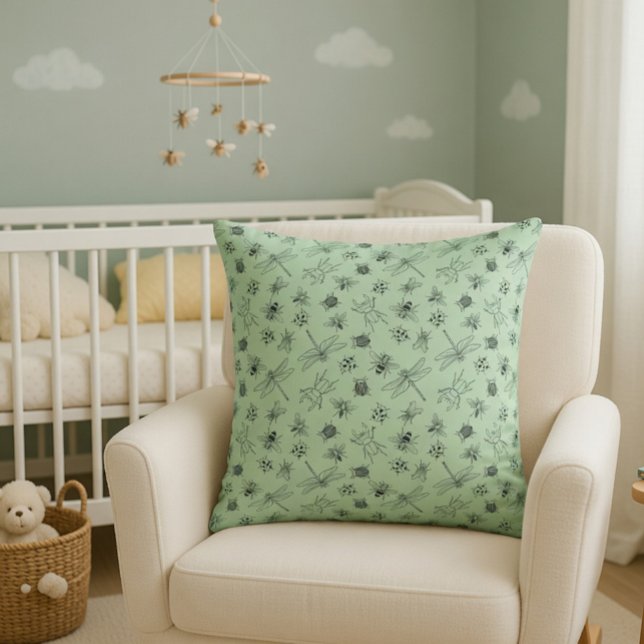 Hand-Drawn Cartoon Insects Pattern  Throw Pillow (Creator Uploaded)