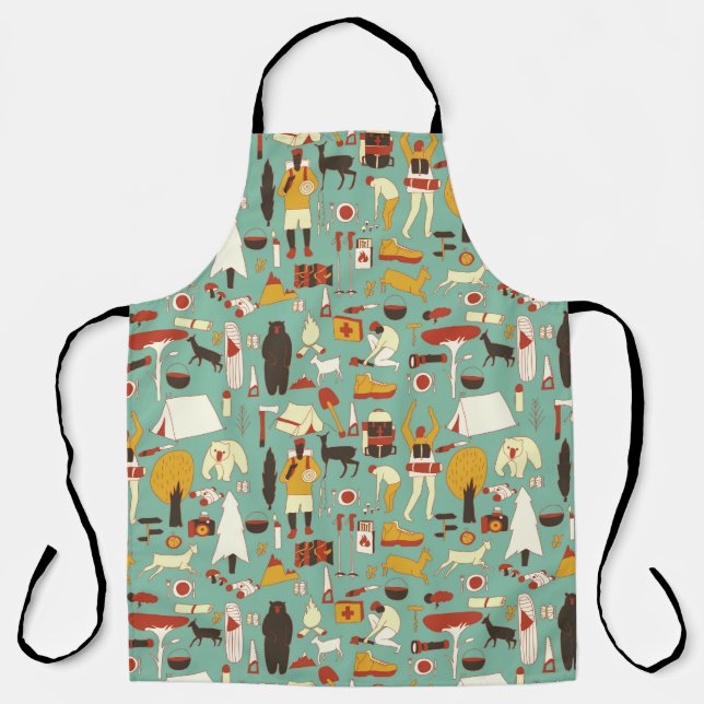 hand drawn cartoon seamless camping pattern. Picni Apron (Front)