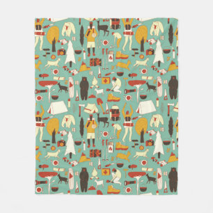 hand drawn cartoon seamless camping pattern. Picni Fleece Blanket
