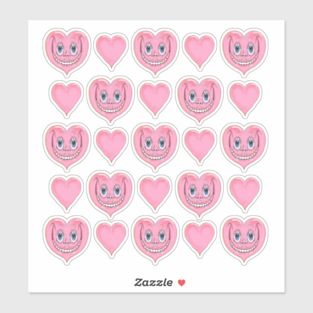 Hand Drawn Cartoon Smiling Cute Pink I Heart Sticker (Sheet)