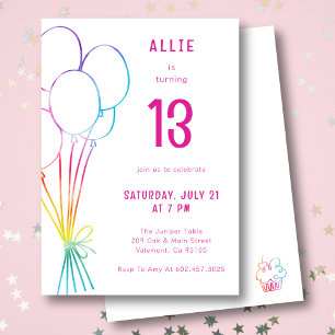 Hand Drawn Casual Birthday Rainbow Balloon Kids  Invitation