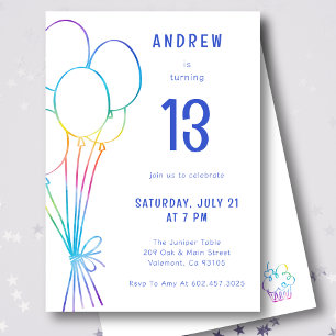 Hand Drawn Casual Birthday Rainbow Balloon Kids Invitation