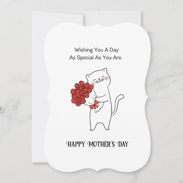 Hand drawn Cat Red Roses Flowers Mother's Day  (Front)
