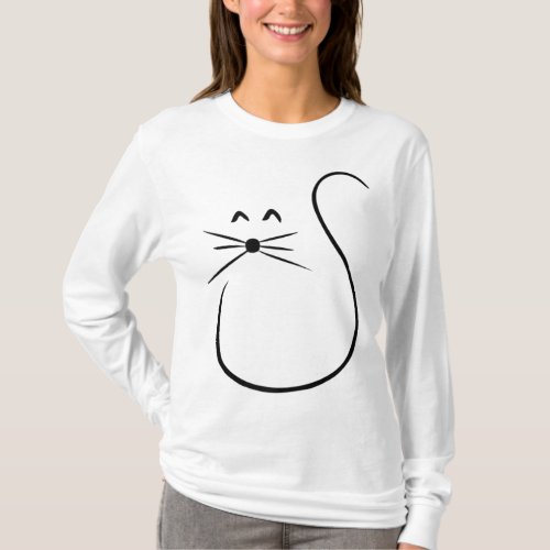 Hand Drawn Cat With Moustache T_Shirt