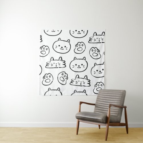 Hand_drawn Cats Coloring Wallpaper Tapestry