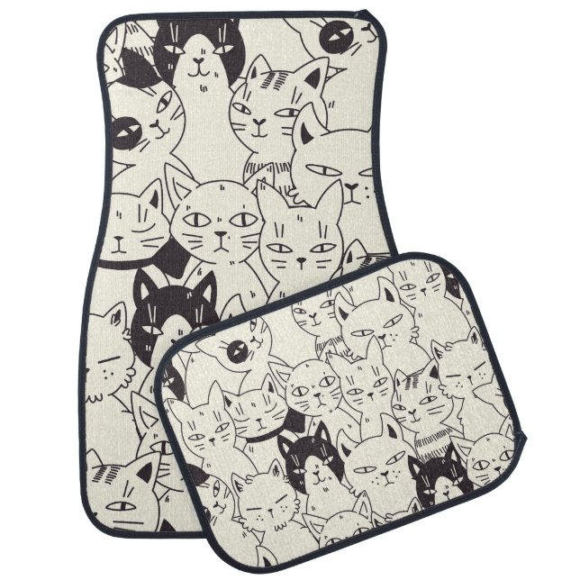 Hand-drawn cats doodle seamless pattern. car floor mat (Set)
