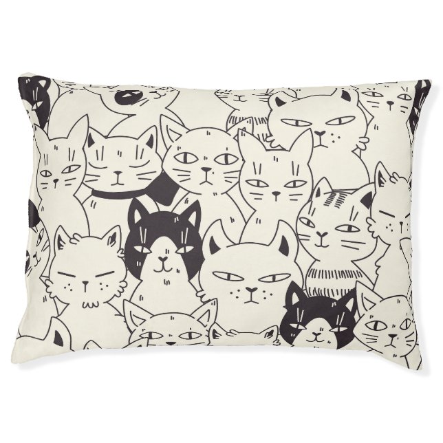 Hand-drawn cats doodle seamless pattern. pet bed (Front)
