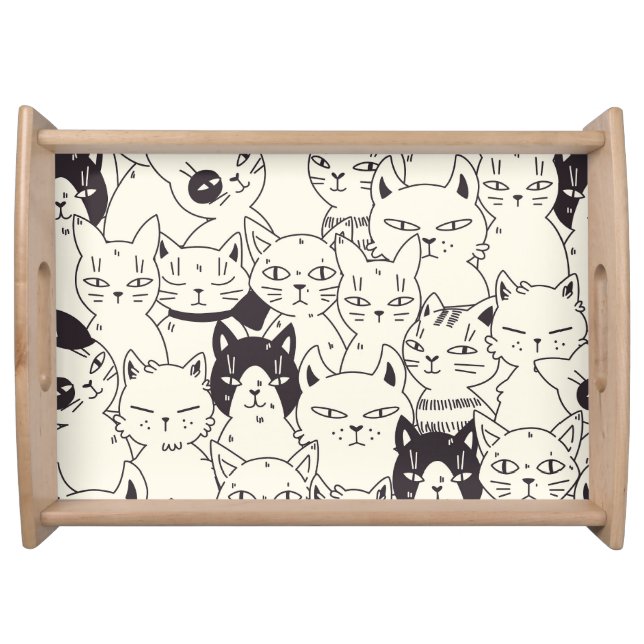 Hand-drawn cats doodle seamless pattern. serving tray (Front)