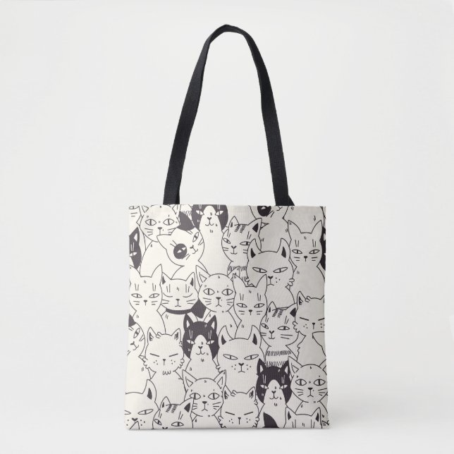 Hand-drawn cats doodle seamless pattern. tote bag (Front)