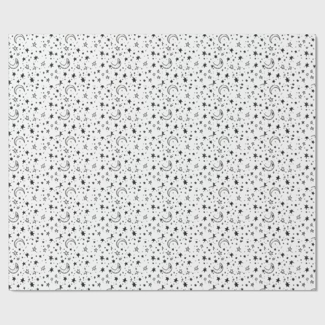 Hand Drawn Celestial Night Sky Pattern Wrapping Paper (Flat)