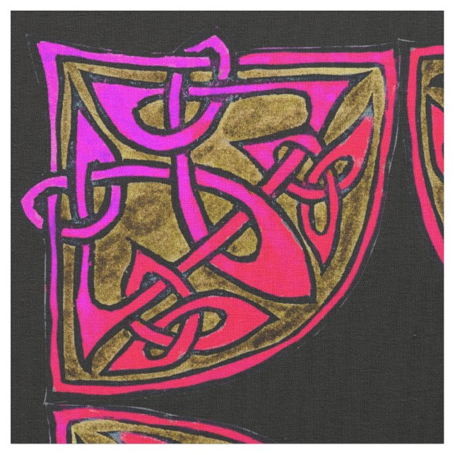 Hand-drawn Celtic Magenta Tile Pattern Fabric (Close Up)