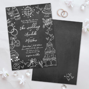 Hand Drawn Chalkboard Whimsical Wedding Invitation