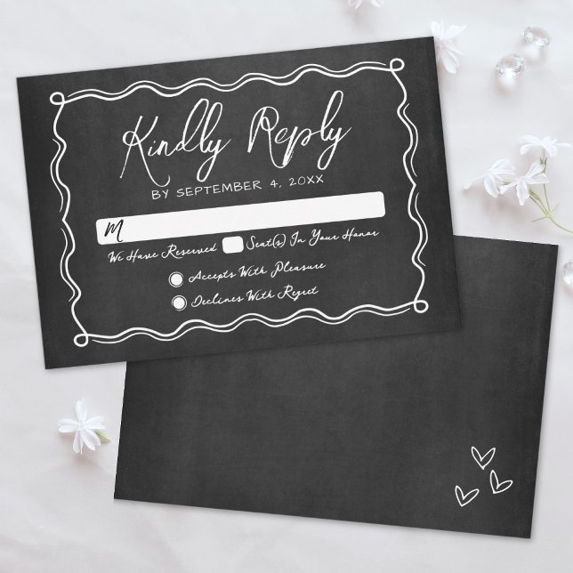 Hand Drawn Chalkboard Whimsical Wedding RSVP Card (Hand Drawn Chalkboard Whimsical Wedding RSVP Card)