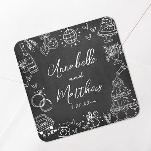 Hand Drawn Chalkboard Whimsical Wedding Square Sticker