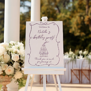 Hand Drawn Champagne Bow Birthday Party Welcome Foam Board