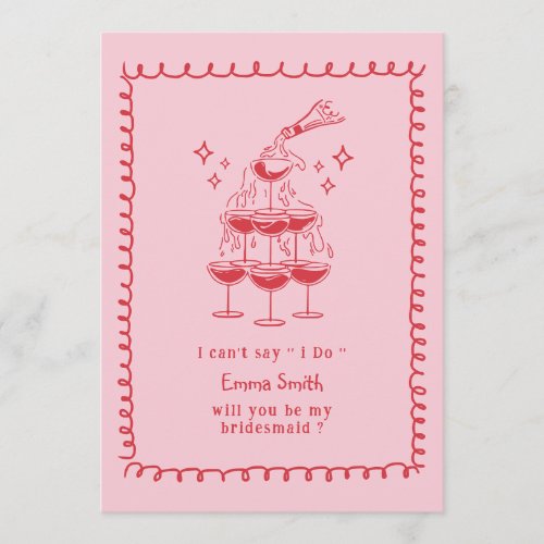 Hand Drawn Champagne Bridesmaid Proposal Card