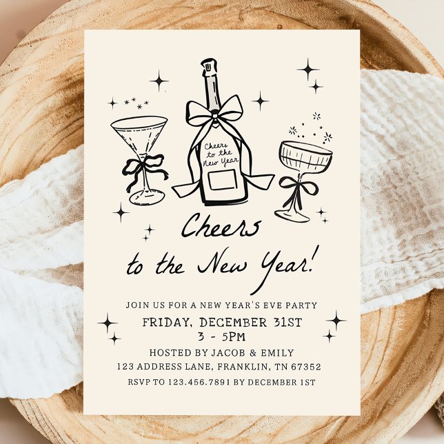 Hand Drawn Champagne Cheers New Years Eve Party Invitation (Creator Uploaded)