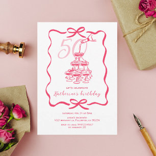 Hand Drawn Champagne Cocktail 50th Birthday Party Invitation