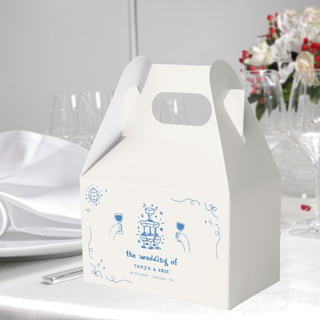 Hand Drawn Champagne French Disco Wedding Favor Boxes (Creator Uploaded)
