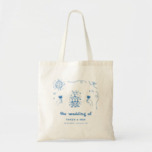 Hand Drawn Champagne French Disco Wedding Favor Tote Bag