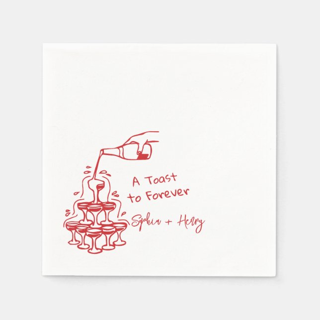 Hand Drawn Champagne Glass Tower Wedding Napkins (Front)