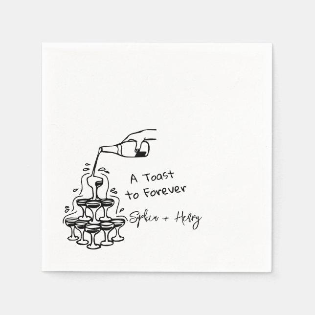 Hand Drawn Champagne Glass Tower Wedding Napkins (Front)
