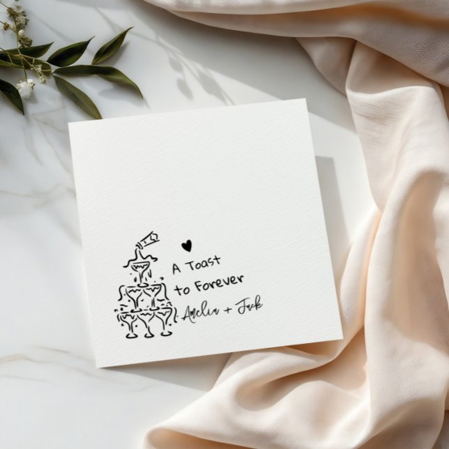 Hand Drawn Champagne Glass Tower Wedding Napkins (Creator Uploaded)