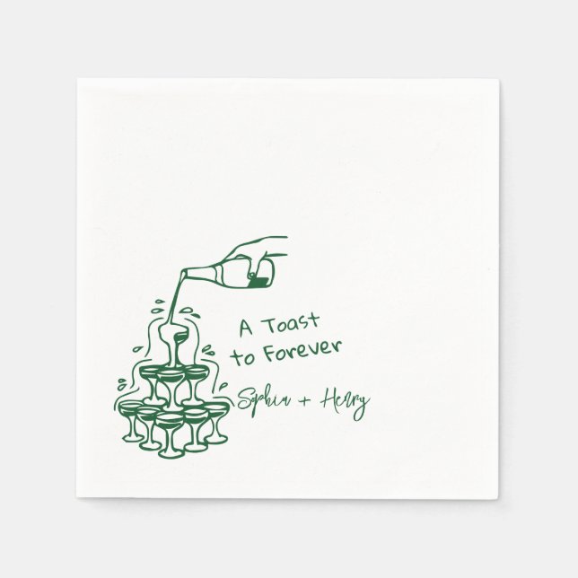 Hand Drawn Champagne Glass Tower Wedding Napkins (Front)