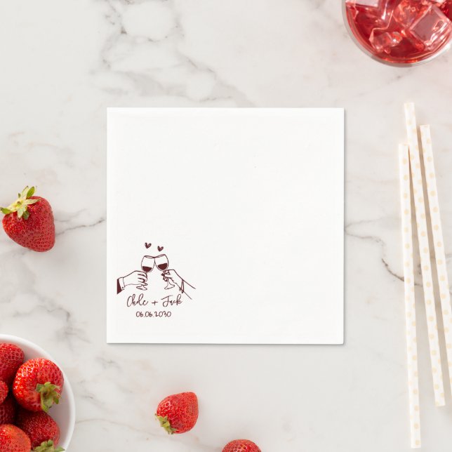 Hand Drawn Champagne Glass Wedding Napkins (Insitu)