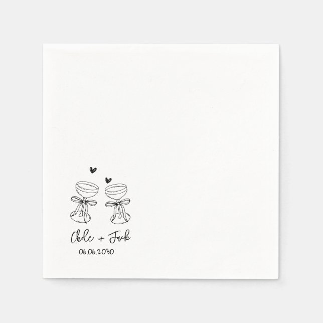 Hand Drawn Champagne Glass Wedding Napkins (Front)