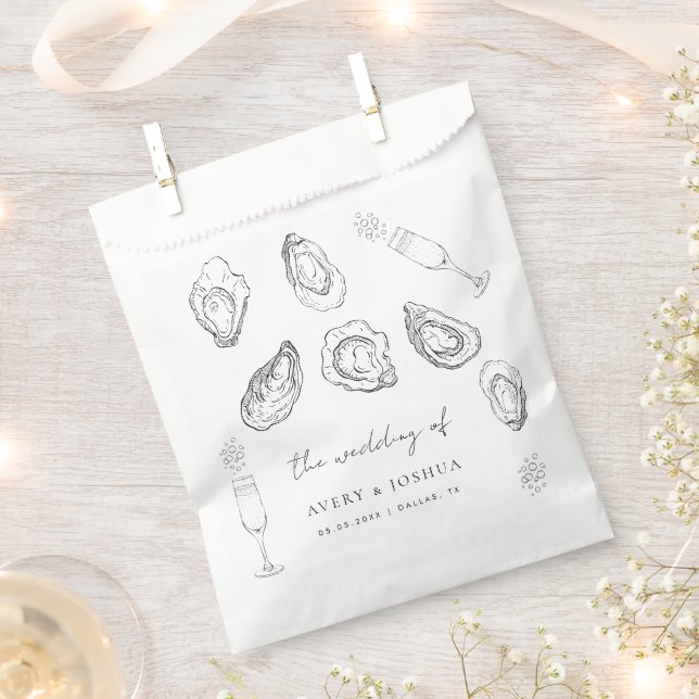 Hand Drawn Champagne & Oysters Roast Wedding Favor Bag (Clipped)