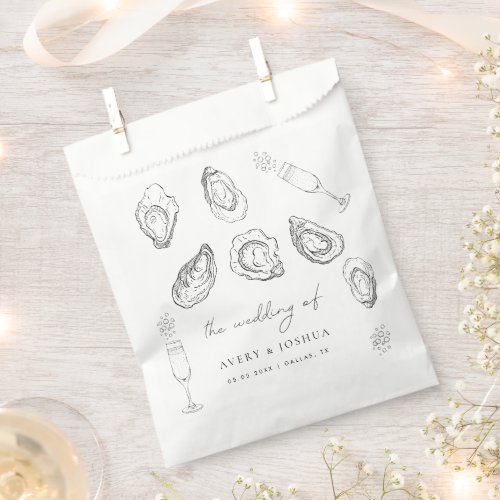 Hand Drawn Champagne  Oysters Roast Wedding Favor Favor Bag