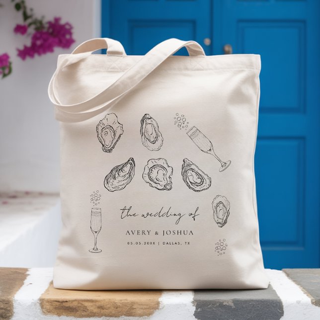 Hand Drawn Champagne & Oysters Roast Wedding Favor Tote Bag (Creator Uploaded)
