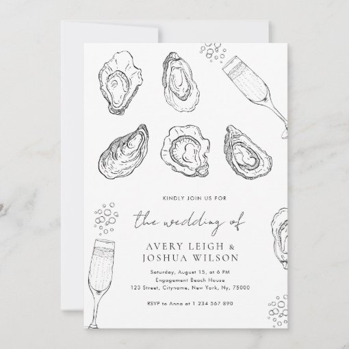 Hand Drawn Champagne &amp; Oysters Roast Wedding Invitation | Zazzle