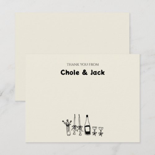 Hand Drawn Champagne Retro Wedding Note Card