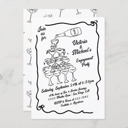 Hand Drawn Champagne Stack Engagement Party Invitation