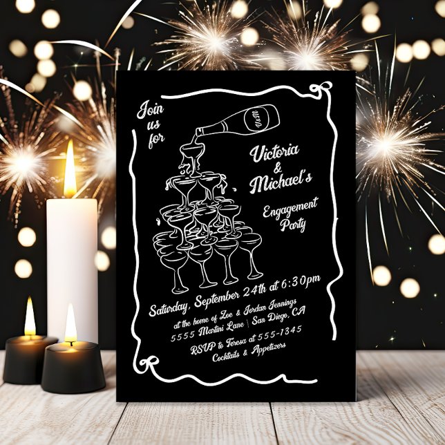 Hand Drawn Champagne Stack Engagement Party Invitation (Creator Uploaded)