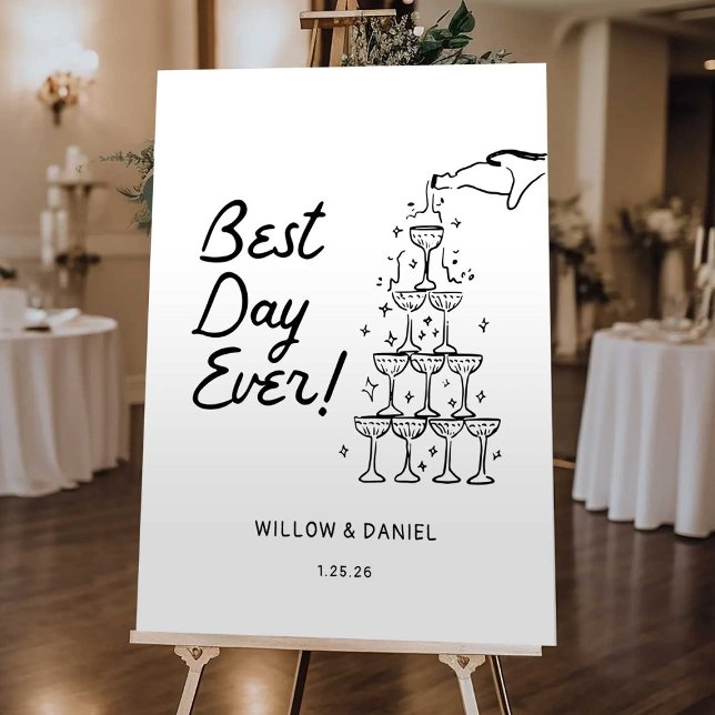 Hand Drawn Champagne Tower Best Day Ever Sign (Creator Uploaded)