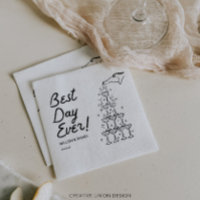 Hand Drawn Champagne Tower Best Day Ever Wedding Napkins