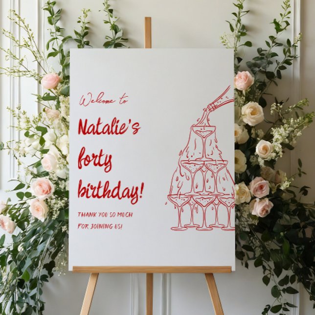 Hand Drawn Champagne Tower Birthday 40th Welcome Foam Board (Creator Uploaded)