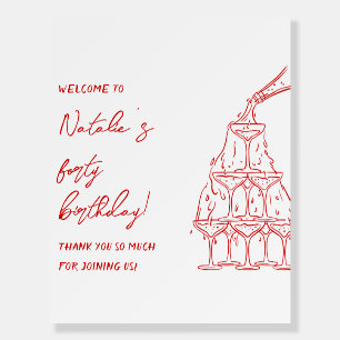 Hand Drawn Champagne Tower Birthday Party Welcome Foam Board