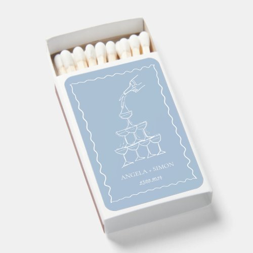 Hand drawn Champagne Tower Dusty Blue Wedding Matchboxes