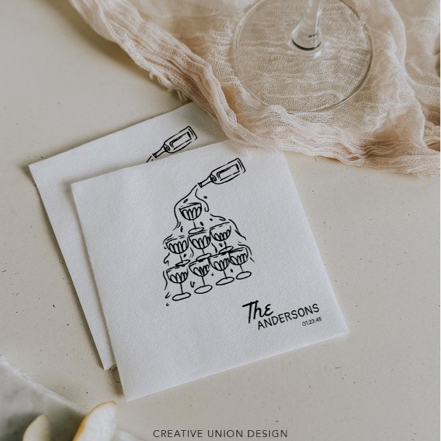 Hand Drawn Champagne Tower Established Wedding Napkins (Creator Uploaded)