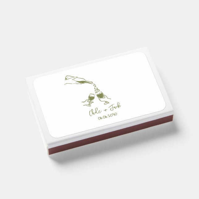 Hand Drawn Champagne Tower Glass Wedding Matchboxes (Front Closed)