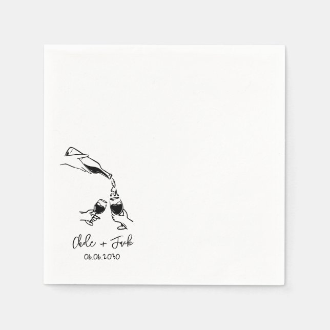 Hand Drawn Champagne Tower Glass Wedding Napkins (Front)