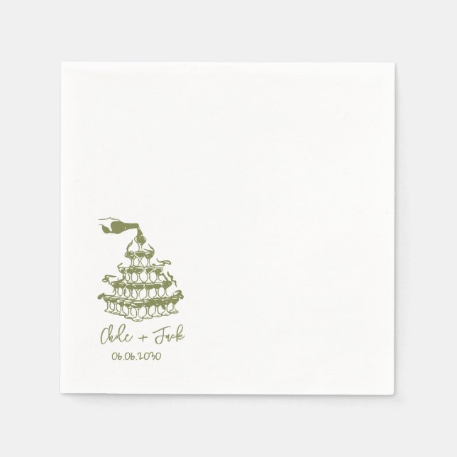 Hand Drawn Champagne Tower Glass Wedding Napkins (Front)