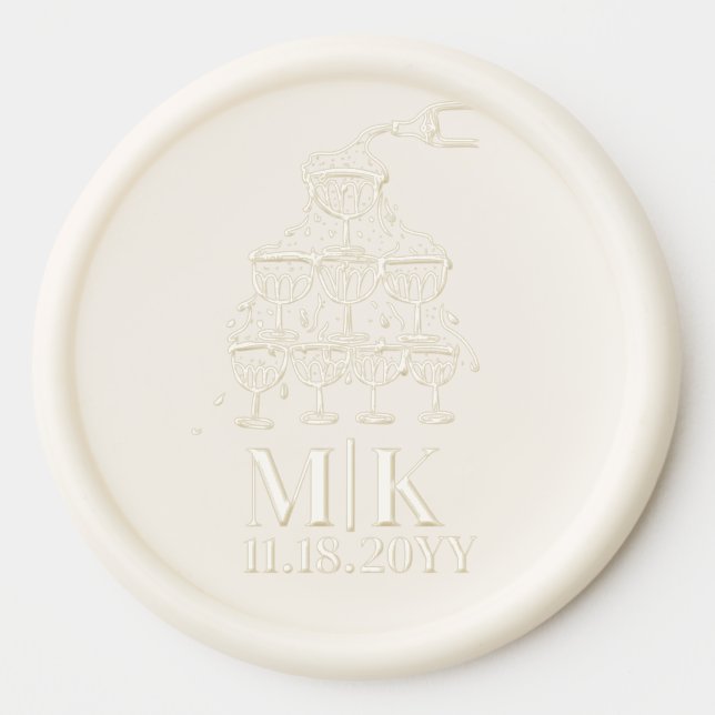 hand drawn champagne tower Initials date Wax Seal Sticker (Front)