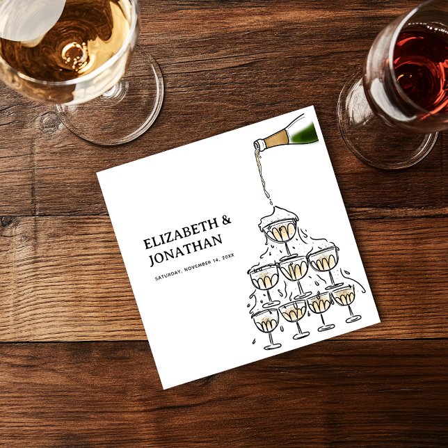 Hand Drawn Champagne Tower Rehearsal Dinner Napkins (Hand Drawn Champagne Tower Rehearsal Dinner Napkins)
