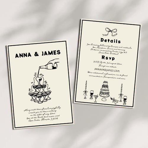 Hand Drawn Champagne Tower Retro wedding Invitation